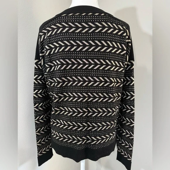 Pendleton Vintage Style Merino Wool Blend Cardigan Black Cream Geometric Medium - Picture 3 of 5
